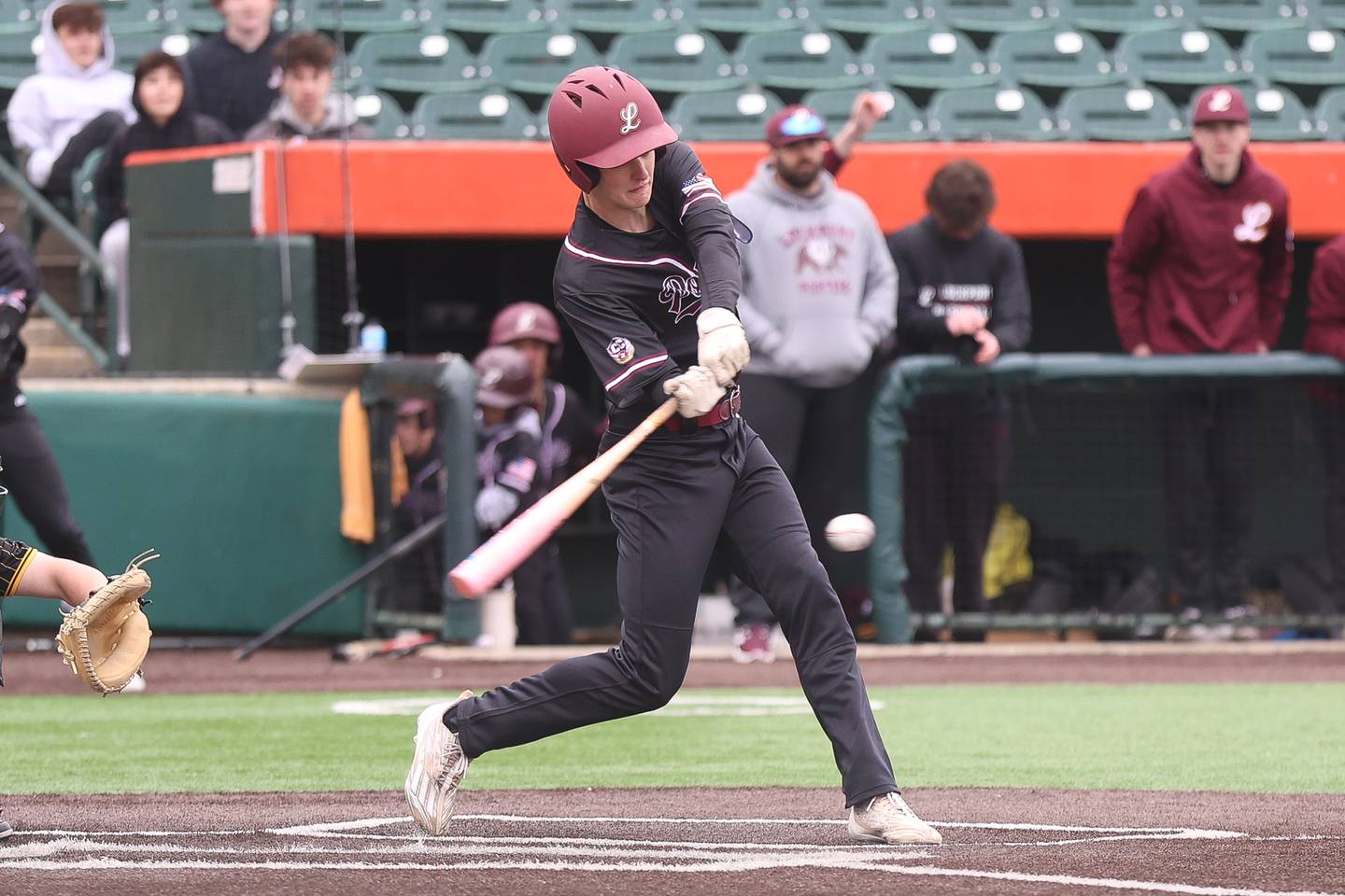 Lockport’s Jack Schiek connects for a two run double to tie the game in the top of the 7th inning against Joliet West in the WJOL Don Ladas Memorial baseball tournament championship game on Saturday, April 4, 2026 in Joliet.