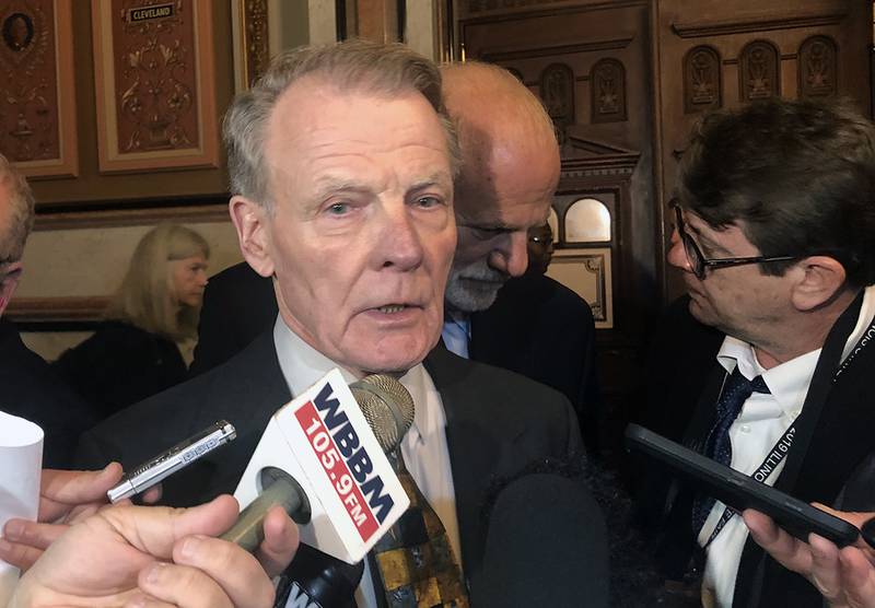 In a rare media availability with reporters in October 2019, then-Illinois House Speaker Michael Madigan denies being a target of a growing federal investigation into corruption.