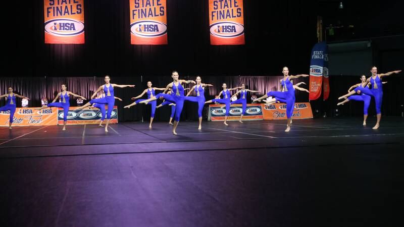 Members of the Geneva High School dance team perform during the IHSA State Dance finals on Saturday, Feb. 1, 2025 at Grossingers Motor Arena in Bloomington.