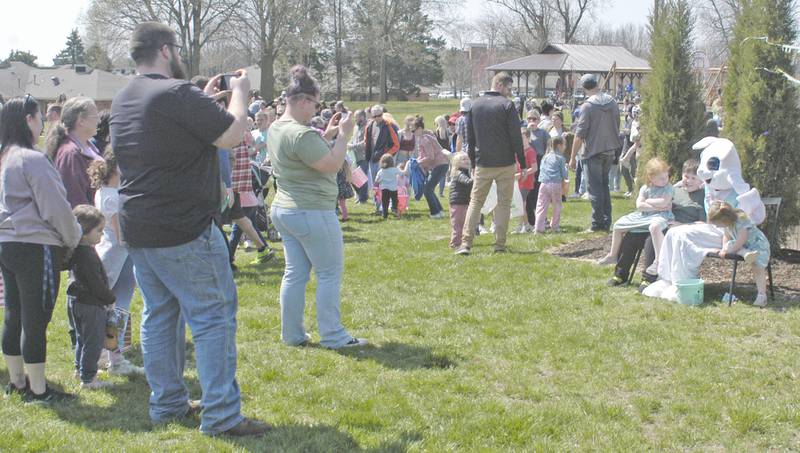 There was a long line to see the Easter Bunny. The Eggstravaganza Egg Hunt, sponsored by the Dixon Park District,  took place at the park facilities on Saturday, April 12, 2025.