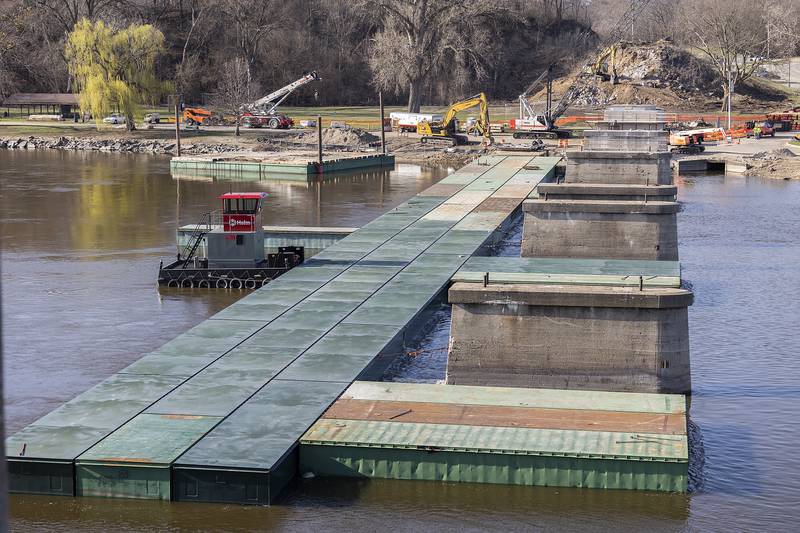 Work on the supports for the bridge is seen Tuesday, April 1, 2025, at Project Rock in Dixon.