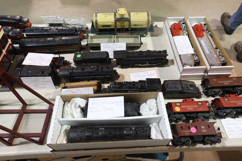 Expensive Lionel pre-war locomotives are for sale during the Model Train and Toy Show on Saturday, Feb. 14, 2026 at the Bureau County Fairgrounds in Princeton.