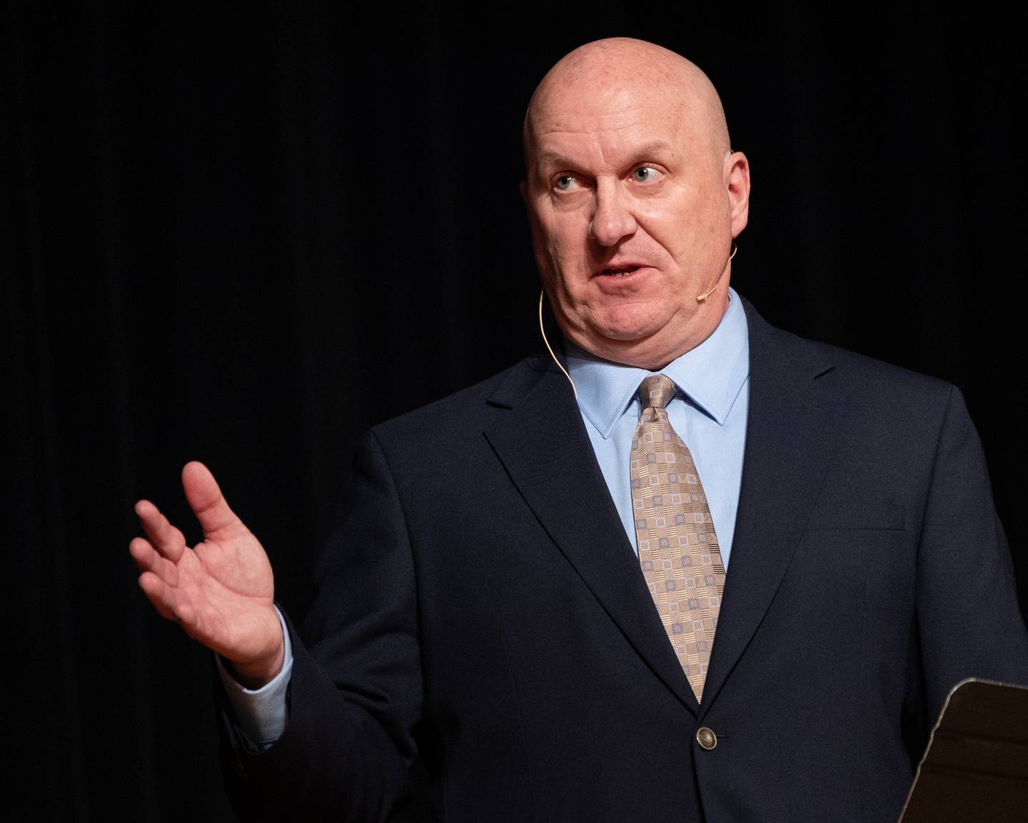 Candidate for Bureau County Sheriff, Tom Kammerer answers question at the Bureau County Sheriff Forum on Tuesday, March 3, 2026 at Princeton High School's Auditorium.