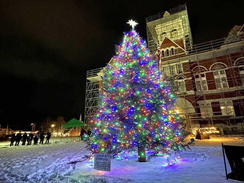 Visitors to Oregon's Candlelight Walk on Saturday, Dec. 6, 2025 watched as the Christmas tree was lit on the Ogle County Courthouse lawn. The tree was dedicated in memory of Vogl and stands with a sign that reads: In memory of Sonia Vogl. Her generosity and dedication to our community has not gone unnoticed. Thank you for keeping our community “lit up” over the past several years!