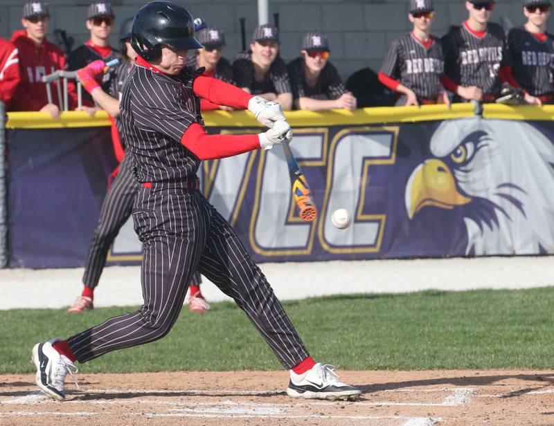 Hall's Jack Curran makes contact with the ball on Monday, March 31, 2025 at Schweickert Stadium in Peru.