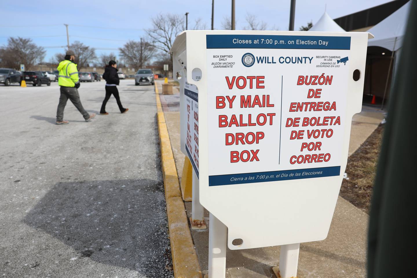 Will County building provides a mail ballot drop box along with in person voting on Tuesday, March 17, 2026 in Joliet.