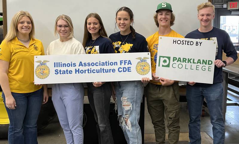 The Seneca FFA’s third place state Horticulture Team includes (left to right) Rachel Hood, state FFA president; Sam VandeVelde, Addison Steigler, Faith Baker, Kenny Daggett and Carter Thomas.