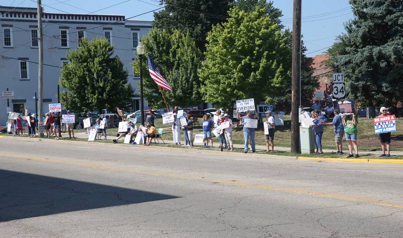 Around 100 people gather during a No Kings Independence Day protest was held on Saturday, July 5, 2025 at Rotary Park in Princeton.