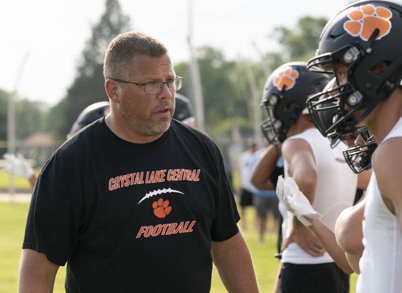 Crystal Lake Central head coach Dirk Stanger during a 7 on 7 football practice held on Thursday, July 21, 2022 at Crystal Lake Central High School. Ryan Rayburn for Shaw Local