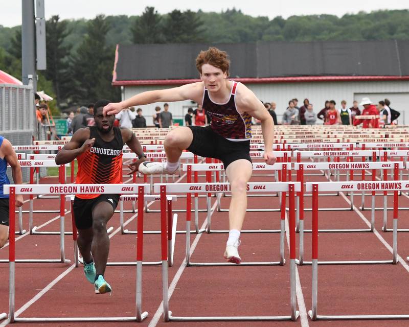 Forreston-Polo's Eli Ferris finished first in the 110 hurdles at the 1A Oregon Sectional on Friday, May 22, 2026.