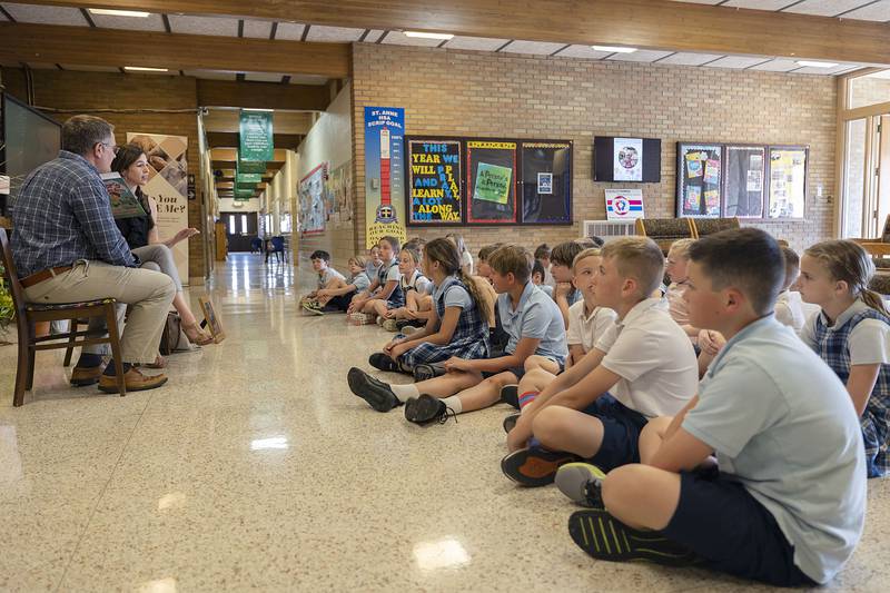 After the reading the couple took questions from the St. Anne school students on Friday, April 14, 2023.