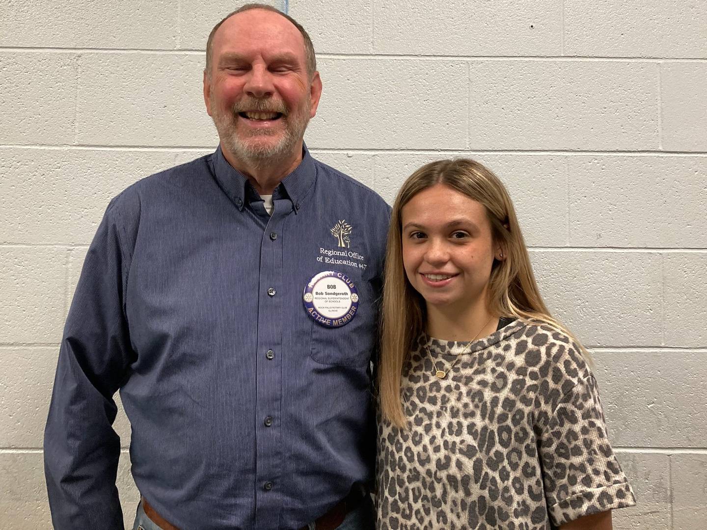Rock Falls Rotary Youth Committee Chair Bob Sondgeroth, chairman of the Rock Falls rotary youth committee, welcomes Lauren Tupper to its monthly meeting. Supper was named April student of the month, as selected by staff members at Rock Falls High School based on the tenants of Rotary.