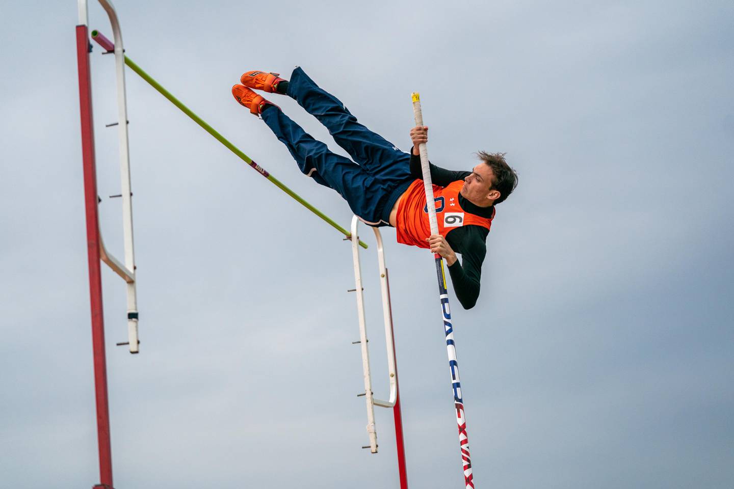 Oswego’s Christian Sobecki competes in the pole vault during the Roger Wilcox Track and Field Invitational at Oswego High School on Friday, April 29, 2022.