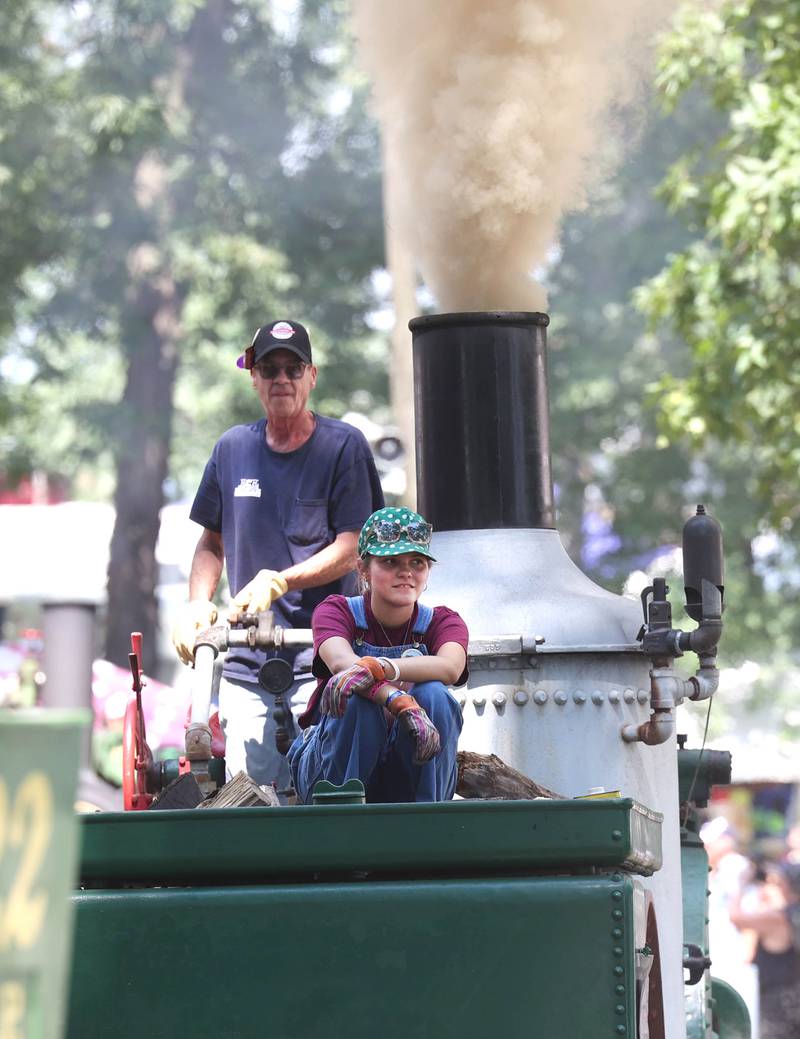 A 1923 Buffalo Springfield Roller makes its way down the parade route Thursday, Aug. 8, 2024, during the 67th annual Sycamore Steam Show and Threshing Bee at Taylor Marshall Farm.