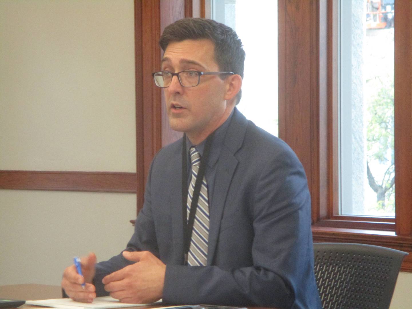 Steven Andrews, section manager for community relations at Pace, served as the hearing officer for the agency's public hearing in Joliet on Friday. Oct. 17, 2025
