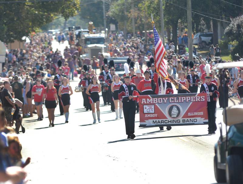 The Amboy High School Marching Band braved the heat to take part in the Harvest Time Parade held during the Autumn on Parade festival on Sunday, Oct. 5, 2025 in downtown Oregon.