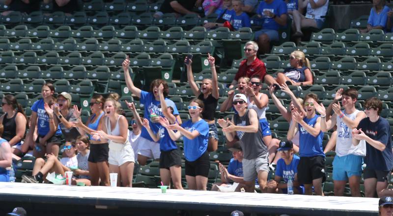 Newman fans cheer on their team while playing Henry-Senachwine during the Class 1A State semifinal game on Friday, June 2, 2023 at Dozer Park in Peoria.