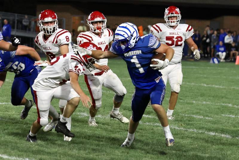 Princeton's Casey Etheridge looks for room to run in the Tigers' 41-0 Homecoming win over rival Hall on Friday, Oct. 4 at Bryant Field.