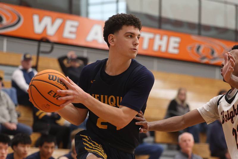 Neuqua Valley’s Danny Podpora looks for a play against Lincoln-Way West on Saturday, Feb. 1, 2025.