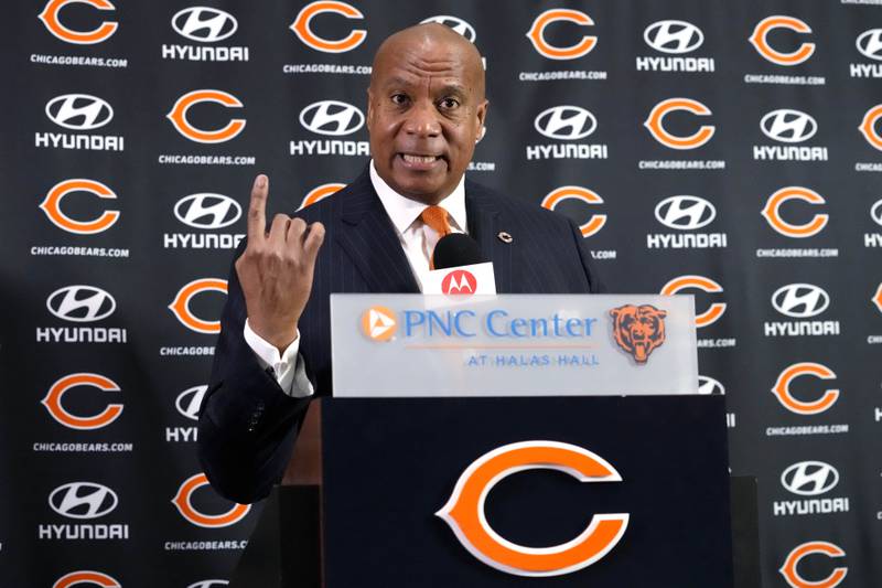 Kevin Warren speaks during an introductory news conference after being named the Chicago Bears new President & CEO at Halas Hall in Lake Forest, Ill., Tuesday, Jan. 17, 2023.