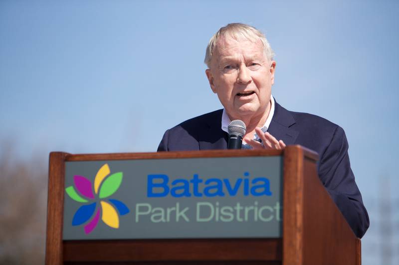 Batavia Mayor Jeffery Schielke speaks at the opening ceremony at Clark Island Recreation area on Saturday, April 12, 2025 in Batavia.