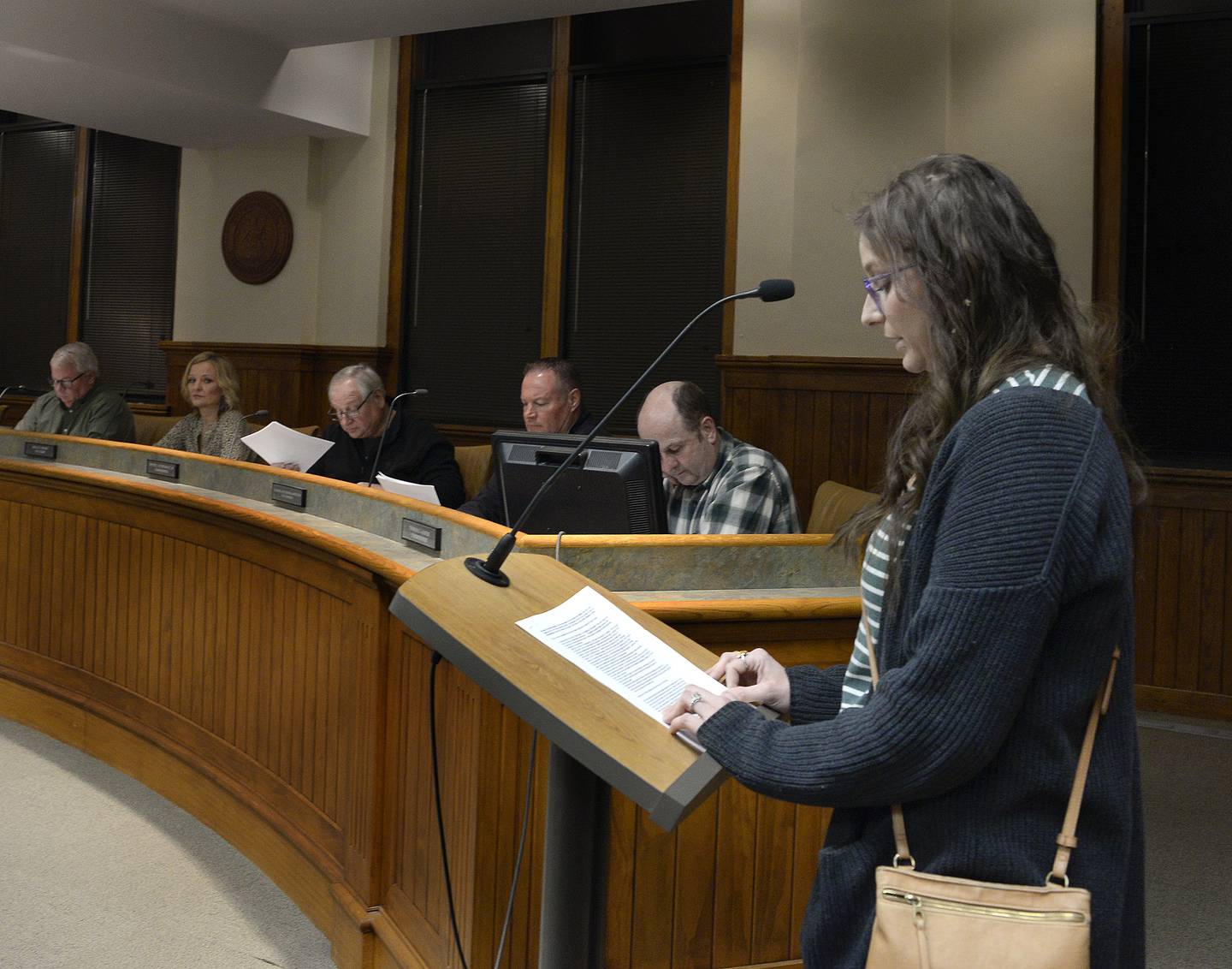 Amanda Weygand, owner and operator of Open Spaces Gallery, addresses the Ottawa City Council on Tuesday, March 1, 2022, regarding the issue of closing Madison Street for the Third Friday event.