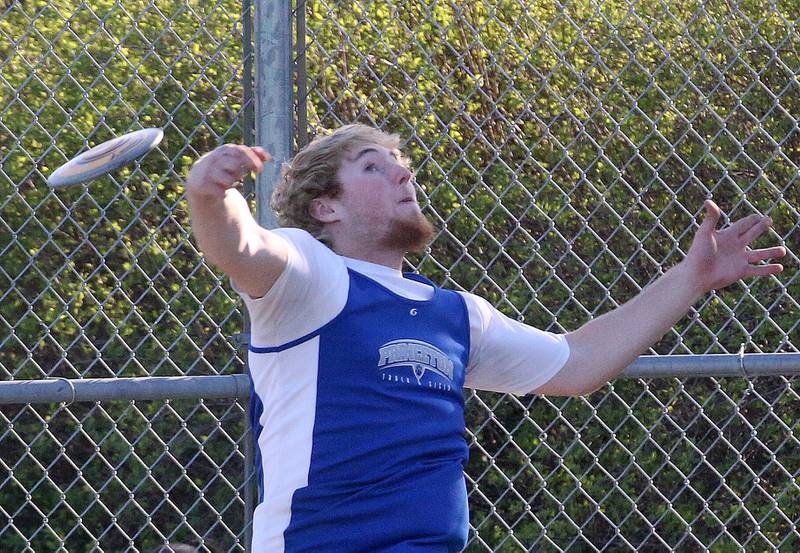 Princeton's Ian Morris throws discus during the Ferris Invitational on Monday, April 15, 2024 at Princeton High School.