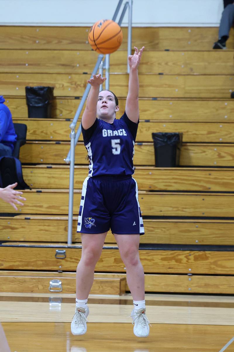 Grace Christian's Lanie St. John shoots the ball during Reed-Custer's 55-24 victory over Grace Christian at the Reed-Custer Classic on Monday, Nov. 17, 2025.