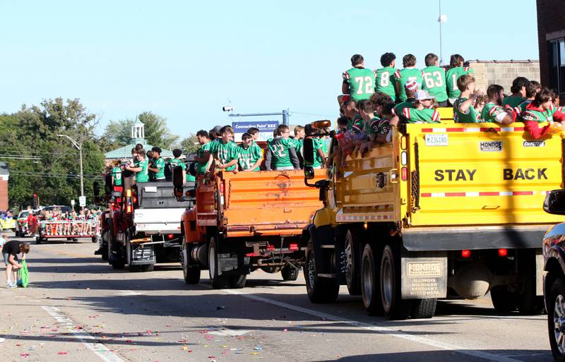Members of the L-P football team ride in the Homecoming parade on Thursday, Oct. 5, 2023 downtown Peru.