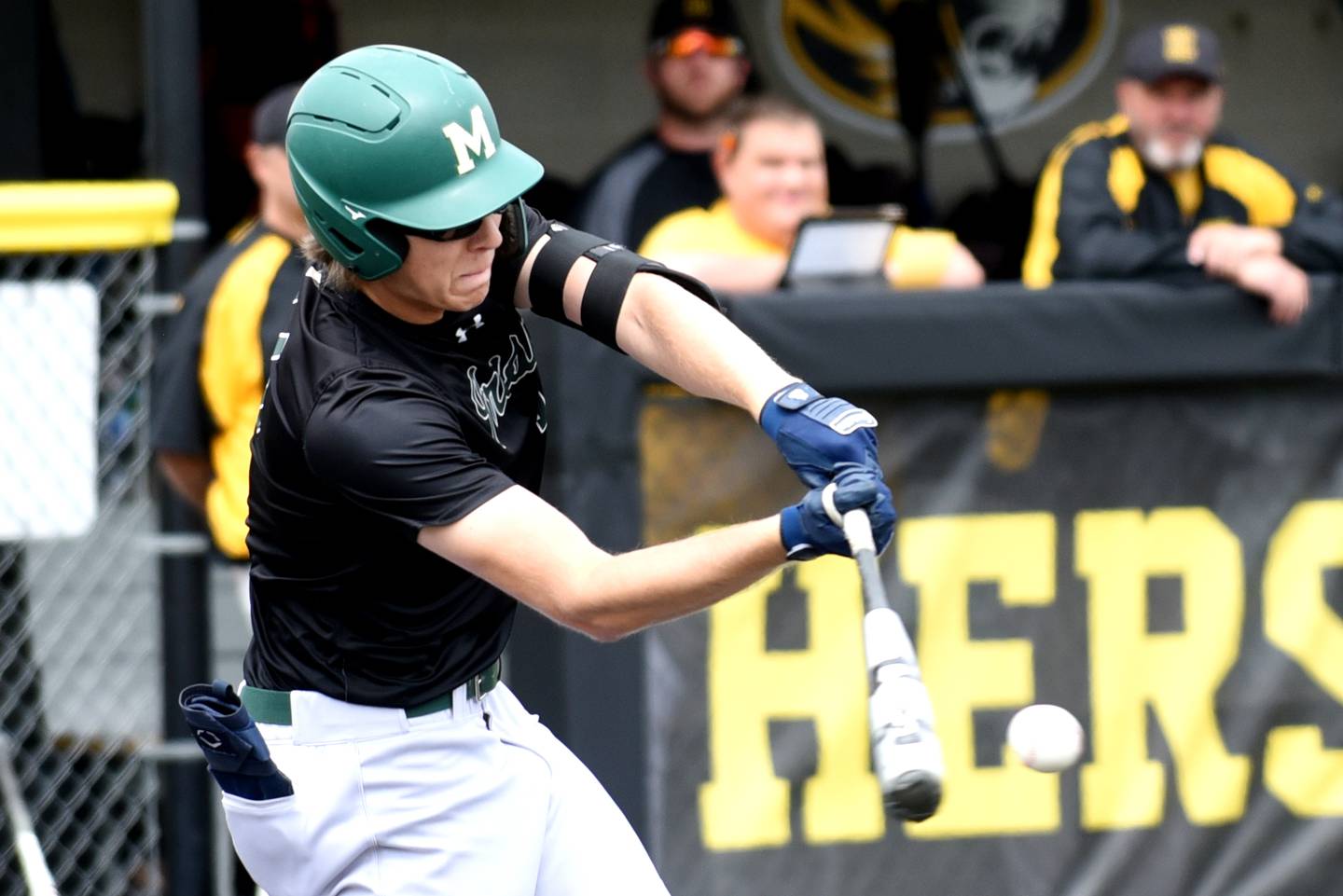 Bishop McNamara's Callaghan O'Connor hits a pitch during the Class 2A Herscher Regional championship against Herscher Saturday, May 24, 2025.