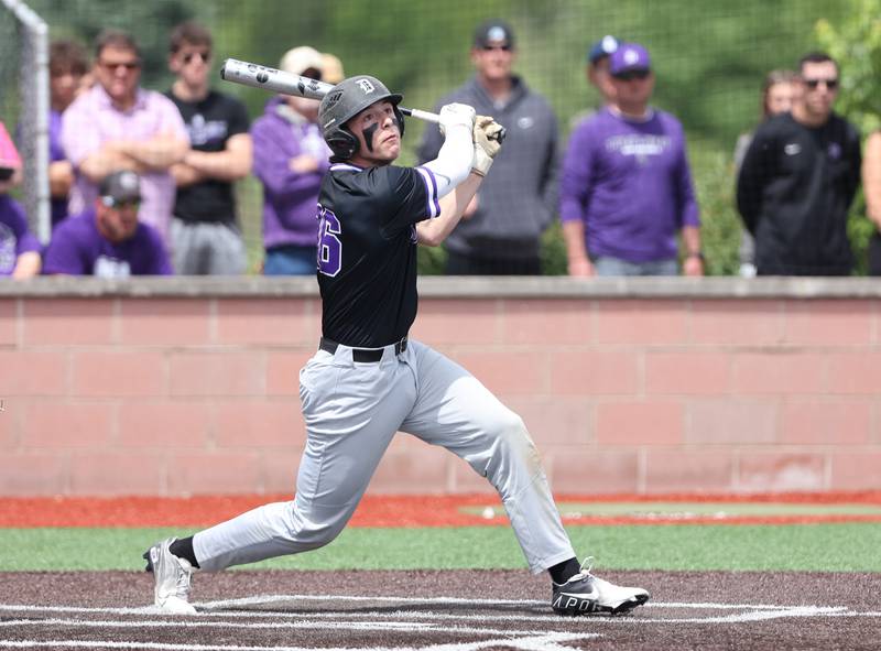 Downers Grove North's Jimmy Janicki (16) watches the ball during the IHSA Class 4A baseball regional final between Downers Grove North and Hinsdale Central at Bolingbrook High School on Saturday, May 27, 2023.