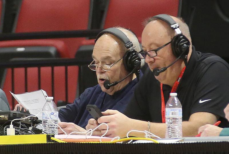 Rick Sipovic announces his last game next to Pat Cinotte at CEFCU Arena on Thursday, Feb. 29, 2024 in Normal.