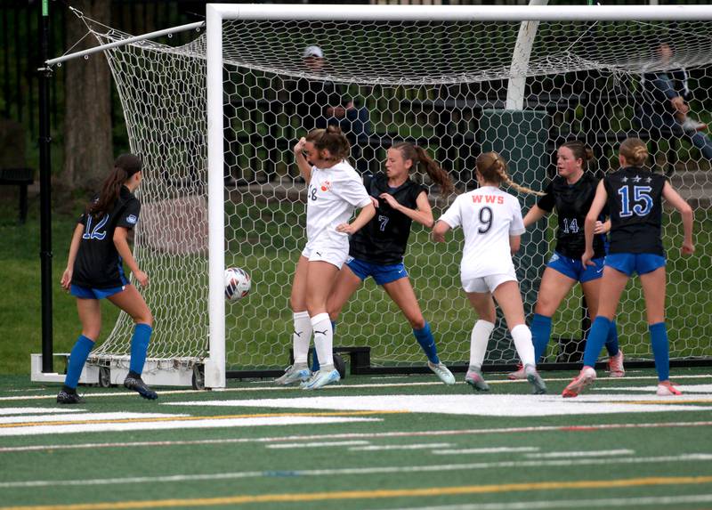 Wheaton Warrenville South's Kayla Waterman watches as the ball lands in their goal during the Class 3A Glenbard West Sectional final against St. Charles North on Friday, May 30, 2025 in Glen Ellyn.