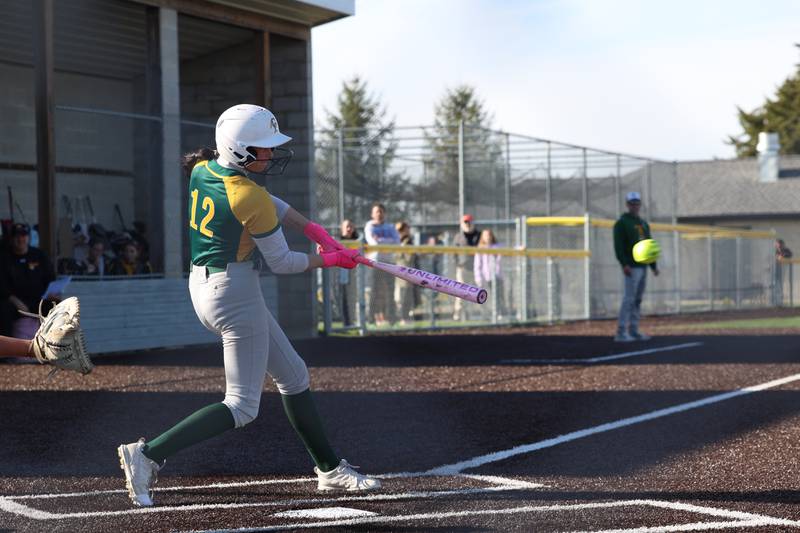 Coal City's Masyn Kuder connects for a hit during Coal City's 14-10 victory over Herscher on Monday, April 20, 2026.