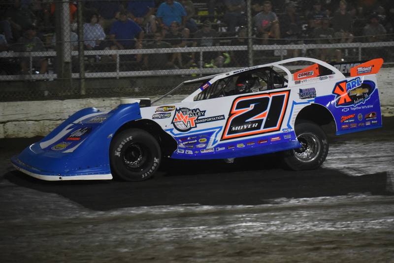 Billy Moyer races down the frontstretch during the DIRTcar Summer Nationals late model feature at Kankakee County Speedway Wednesday, June 11, 2025.