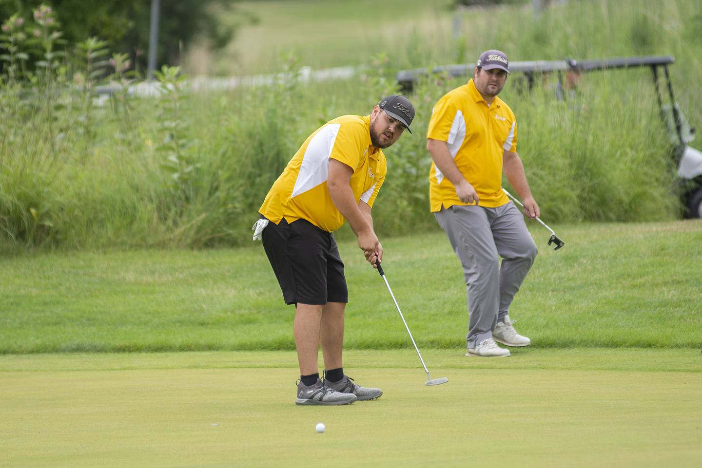 Trevor Sisson putts the #10 tee off in the second round on Sunday July 17, 2022 of the Lincoln Highway Golf Tournament at Prairie View Golf Club in Byron.