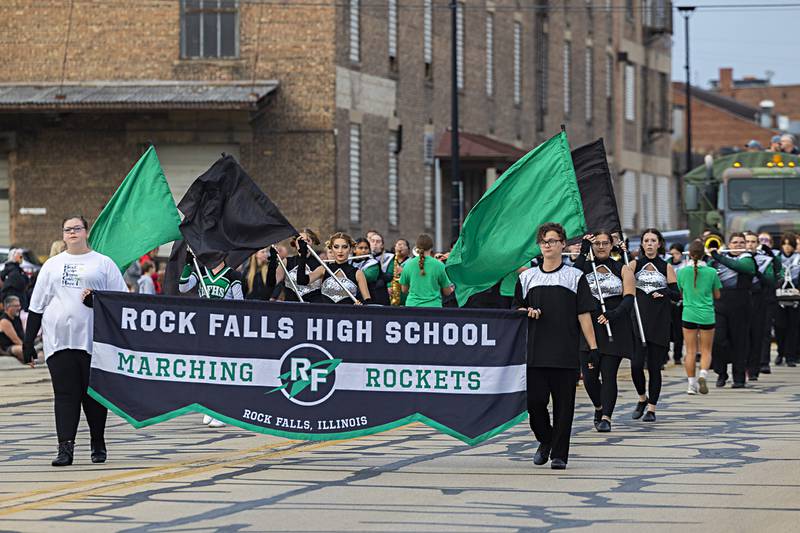 The Rock Falls band leads the 2023 homecoming parade Thursday, Sept. 21, 2023 as it moves through the downtown. The football team will take on Rockford Christian Friday night.