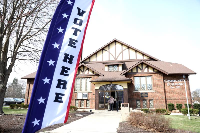 Voters enter the building to vote in the 2025 Consolidated Election on Tuesday, April 1, 2025 at the Sugar Grove Township Community Building in Sugar Grove.