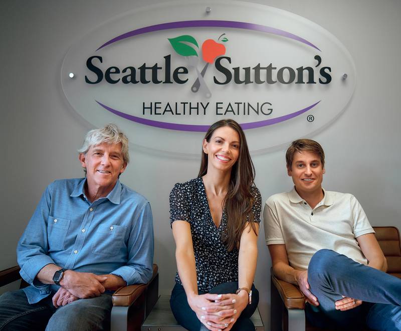 Seattle Sutton's Healthy Eating executives including CEO Ray Anderes, President Rene Ficek and Vice President Mike Ficek.