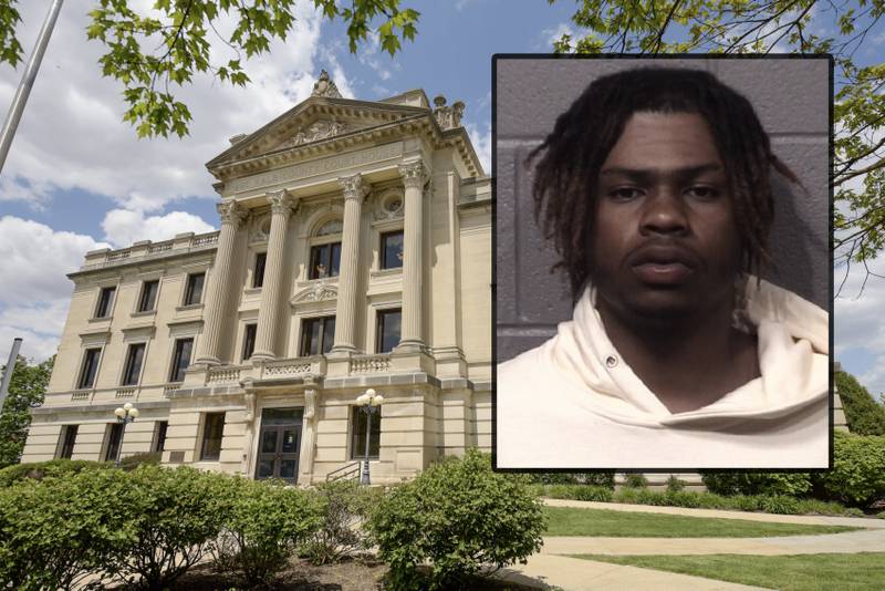 A 20-year-old DeKalb man was charged with multiple gun offenses on Tuesday after he allegedly fired 17 rounds at a man in a moving vehicle over the weekend, according to court records.
Jaylen M. Grayer, 20, of DeKalb was charged with multiple gun offenses on Tuesday, June 6, 2023 after he allegedly fired 17 rounds at a man in a moving vehicle on Sunday, June 4, 2023, according to court records. Grayer, of the 1000 block of Aspen Court, DeKalb, told police he fired in self-defense, court records allege. (Inset photo provided by DeKalb County Jail)