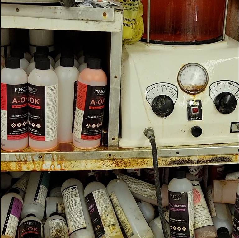 Screenshots from a video show leaky pipes, piles of trash and generally
filthy conditions in what a source identified as the embalming room of the Moran Queen-Boggs Funeral
Home in Centralia. The source who provided the video requested anonymity due to safety concerns. The
funeral home’s director, Hugh Moran, would not confirm its authenticity.