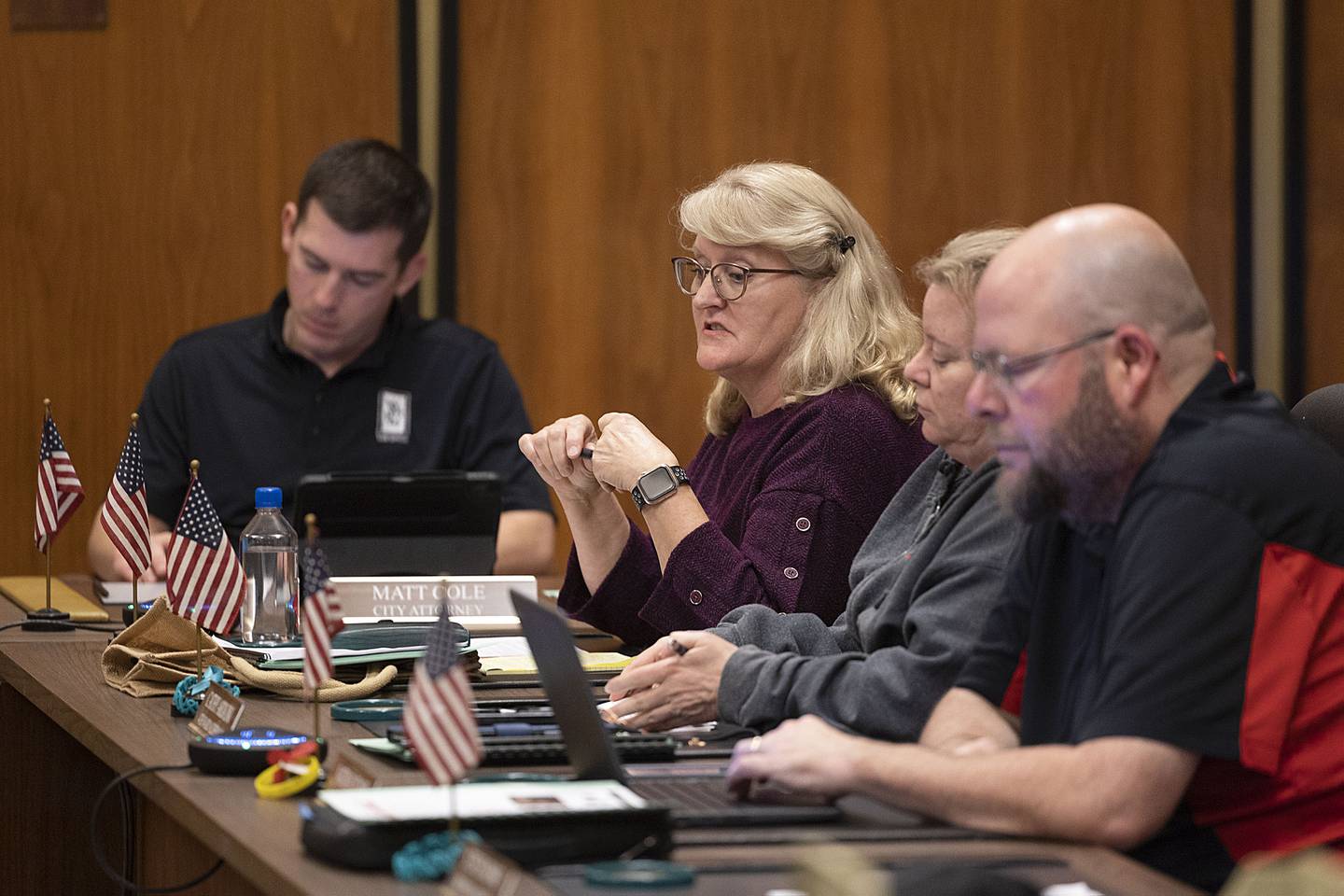 Alderperson Violet Sobottka speaks on behalf of an ordinance stripping the mayor of certain powers regarding installation of appointed positions during a Rock Falls City Council meeting Tuesday, Nov. 18, 2025. The ordinance failed, with the mayor casting the deciding vote.