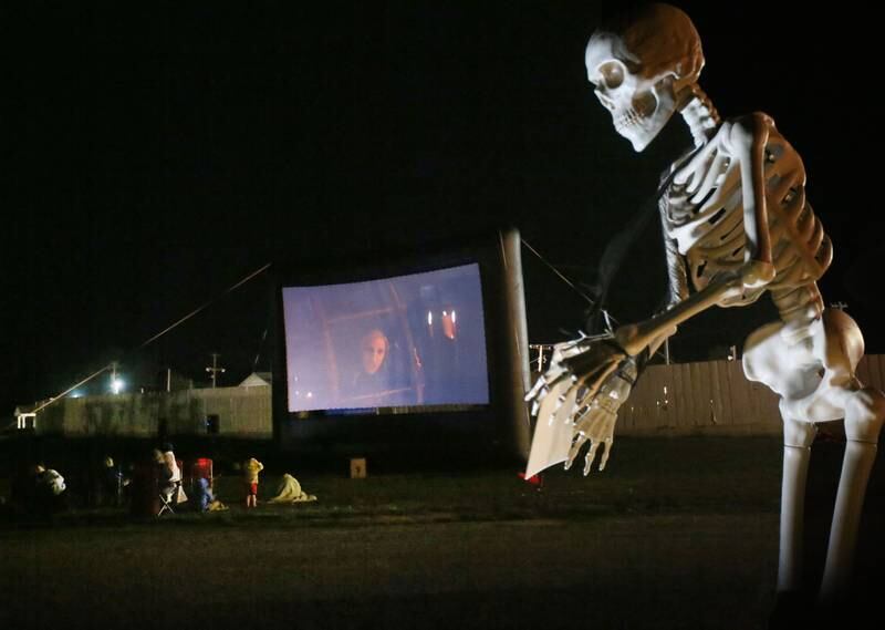 The Hocus Pocus movie plays during the Monster Mash Balloon Bash on Saturday, Oct. 12, 2024 at the Bureau County Fairgrounds in Princeton.