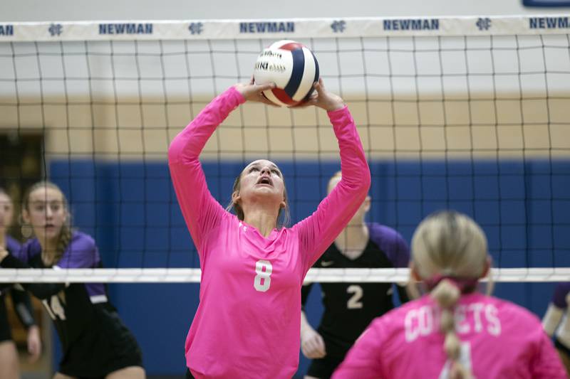 Newman’s Brooklyn Smith sets against Dixon Thursday, Oct. 3, 2024, at Newman High School.