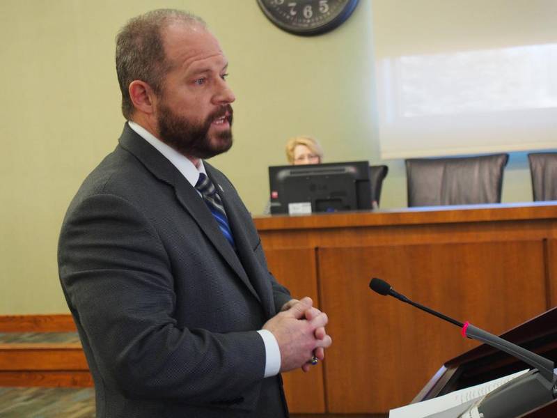 School District 308 Superintendent Dr. John Sparlin talks to state legislators at the village of Oswego's legislative breakfast held Feb. 2.