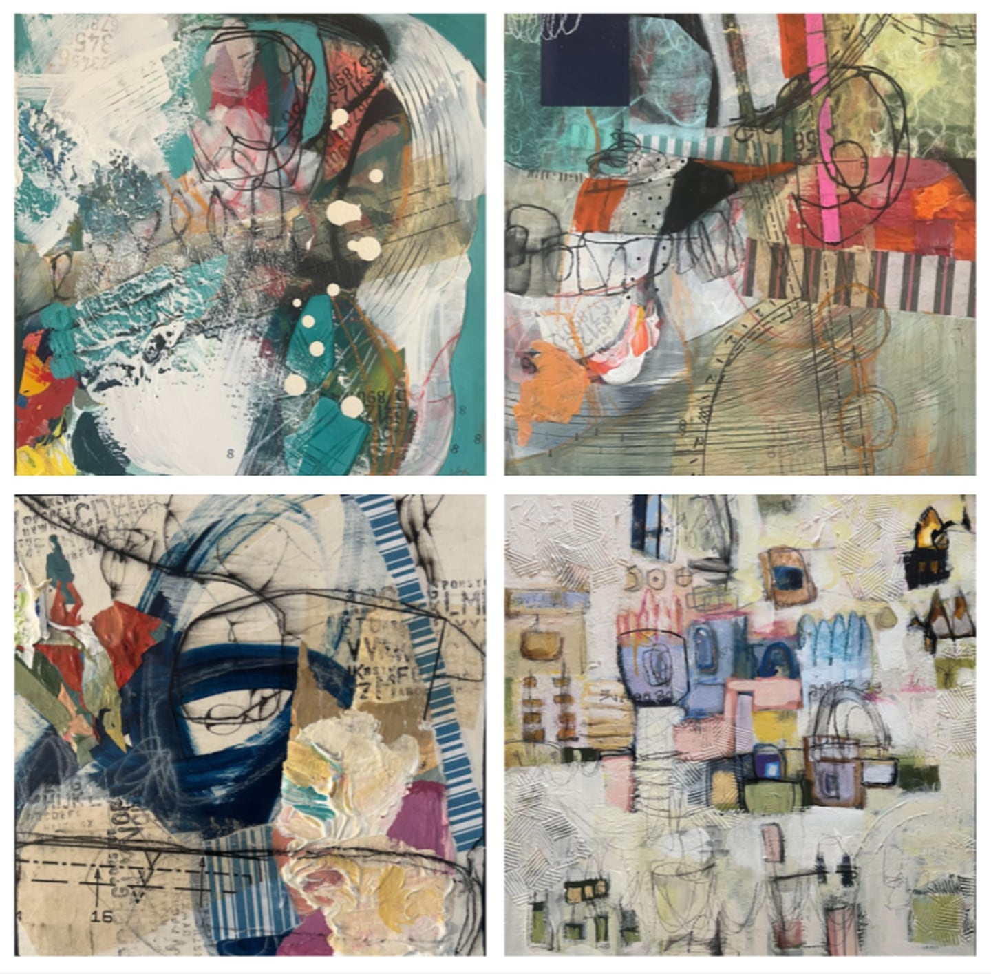 8x8, 12x12, and 24x24 acrylic mixed media paintings by Michelle O'Connor