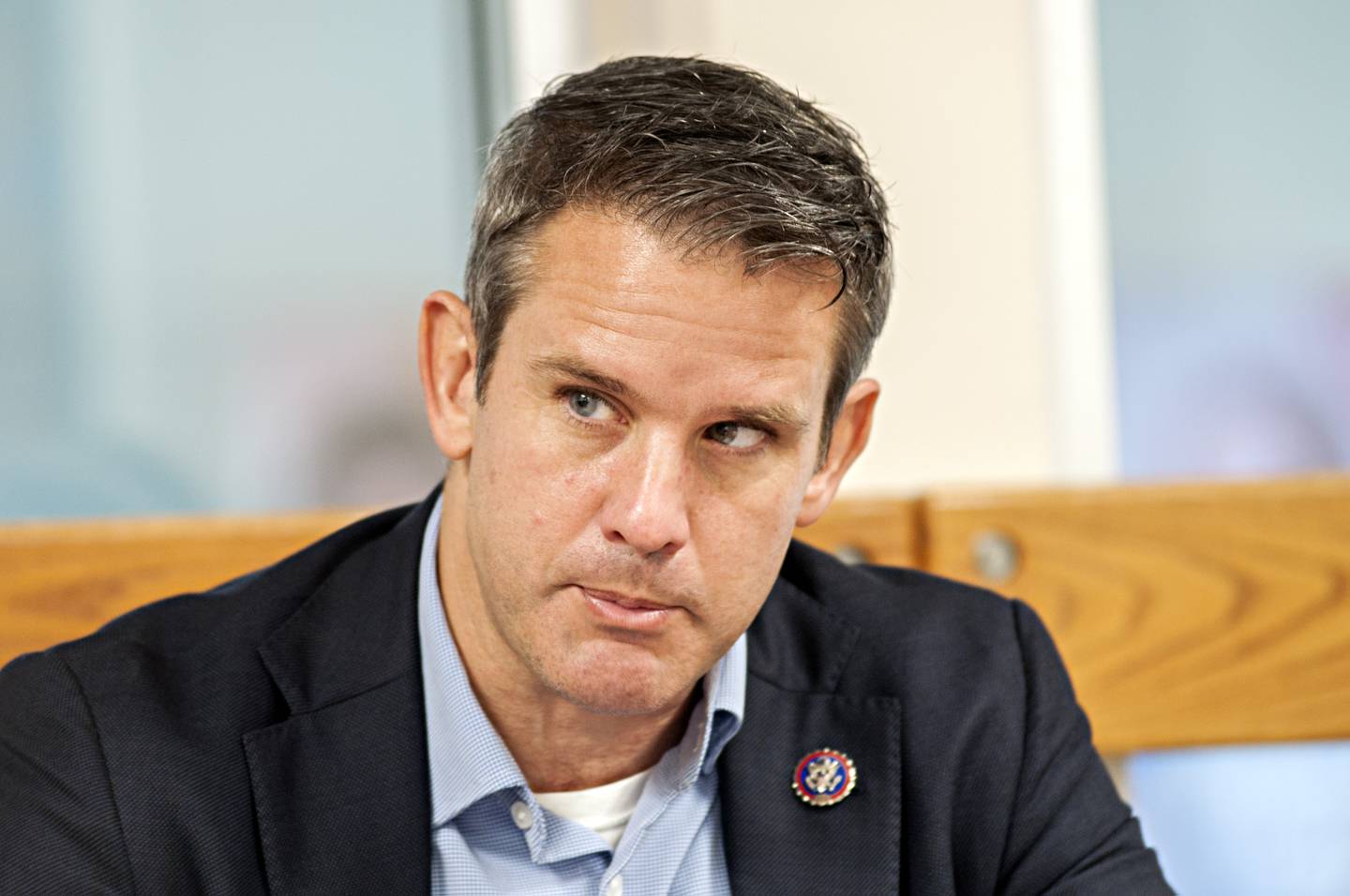 Rep. Adam Kinzinger speaks to the press following the tour of the Dixon YMCA.