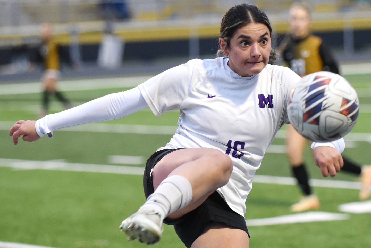 Manteno's Michelle Carrera clears the ball during a game at Herscher Tuesday, May 5, 2026.