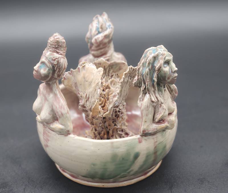 Tiki Mermaid Bowl: Ceramic sculpted
scorpion bowl; $100 by Jen Schroeder