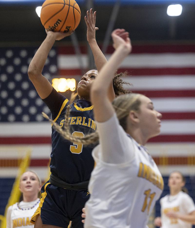 Sterling’s Delali Amankwa puts up a shot against Hononegah Saturday, Dec. 21, 2024, during the Sterling Shootout.